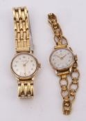 Mixed Lot: 9ct gold Omega ladies dress watch with base metal strap, together with a further 9ct gold