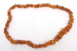 Amber shard bead necklace, single row of graduated fragment beads
