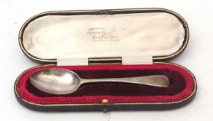George V Old English feather edged dessert spoon, length 14.7cms, London 1914, makers mark GJ, DF in
