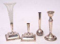 Mixed Lot: pair of square section bases, one fitted with a clear cut glass trumpet vase, (one