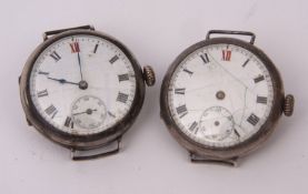 Mixed Lot: two various first quarter of 20th century Swiss silver cased lever wristwatches, each