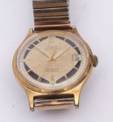 Late 20th century gold plated centre seconds calendar wristwatch, Eppo, the 25-jewel automatic