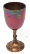 Edward VII goblet shaped trophy cup of plain polished form with knopped stem and spreading