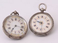 Mixed Lot: two various late 19th century Swiss silver cased open face key wind cylinder watches,
