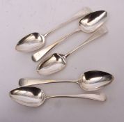 Mixed Lot: five various Old English pattern dessert spoons (four bearing same crest as previous
