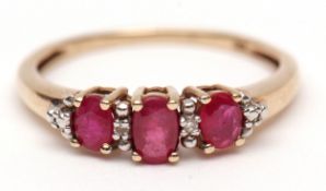 Modern pink stone and small diamond ring, stamped 9K, size O