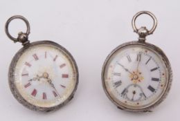 Mixed Lot: two late 19th century Swiss open face key wind cylinder fob watches, each with frosted