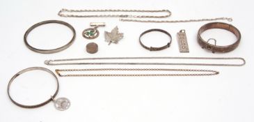 Mixed Lot: hallmarked silver ingot pendant and silver hinge bracelet, hallmarked silver enamel