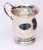 George V cased christening mug of baluster form with applied handle and spreading foot, height 8cms,