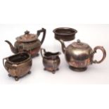 Mixed Lot: electro-plated three-piece tea set together with a further single bullet form teapot