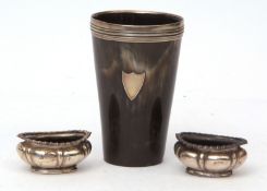 Mixed Lot: 19th century polished horn beaker with applied and reeded rim (marks worn) and with clear