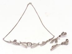 Vintage white metal and marcasite articulated necklace, stamped Sterling, together with a pair of