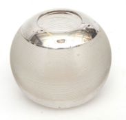 White metal mounted spherical clear glass match-striker with plain polished mount to a ribbed