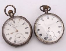 Mixed Lot: two Swiss silver cased open face pocket watches, both with frosted lever movements to