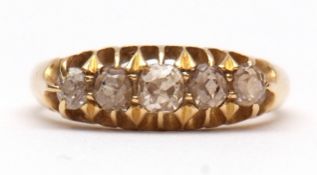 Early 20th century 18ct gold five-stone diamond ring with five graduated old cut diamonds, all set