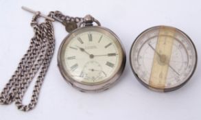 Mixed Lot: H Samuel silver cased open face pocket watch, together with a silver curb link watch