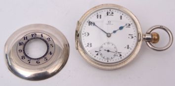 First quarter of 20th century silver cased half hunter keyless lever watch, Omega, 4422223, the