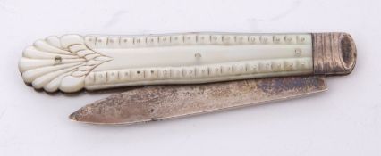 Victorian silver folding fruit knife with carved and shaped mother of pearl grips to a plain and