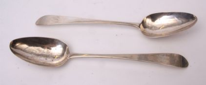 Two George III Irish Old English point basting spoons, initialled, length 25 1/2 cms, combined