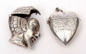 Mixed Lot: two various cast white metal vesta cases, the first modelled in the form of Lucifer