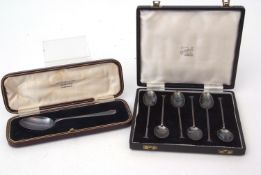 Mixed Lot: cased set of six each seal top coffee spoons, together with a cased coffin end single