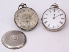 Mixed Lot: two early 20th century Swiss silver cased open face key wind cylinder fob watches, one