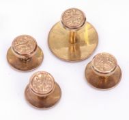 Cased set of four 9ct gold collar studs, Birmingham 1900, retailed by J. H. Hawley, 3.5gms