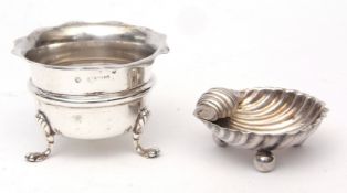 Mixed Lot: two various hallmarked open salts, one of shell form, combined wt approx 42gms, various