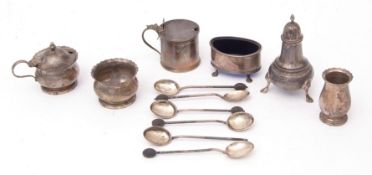 Mixed Lot: two various lidded mustards, two various open salts, two various pepper casters (one