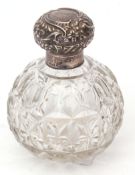 Edward VII silver mounted and clear cut glass toilet water bottle of spherical form with panel cut