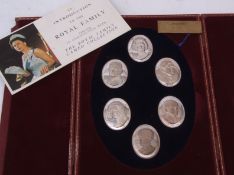 Cased set of six Royal Family cameos, each cast in oval form, combined wt 265gms and all contained