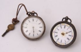 Mixed Lot: two various late 19th century Swiss silver cased open face cylinder fob watches,