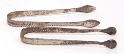 Mixed Lot: two pairs of George III bright cut sugar tongs, combined wt approx 44gms, various dates