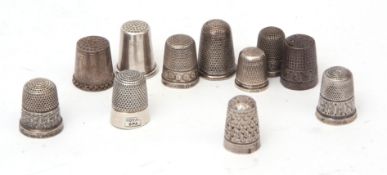 Mixed Lot: ten various hallmarked silver thimbles including Charles Horner, together with a