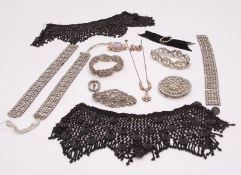 Mixed Lot: vintage paste set jewellery to include a brooch, bracelet, together with jet bead frill