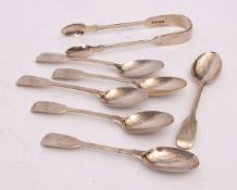 Mixed Lot: six Victorian Fiddle pattern tea spoons, initialled, London 1864, makers mark SH,
