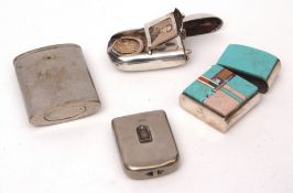 Mixed Lot: white metal lighter case of hinged rectangular form, the front panel with applied and