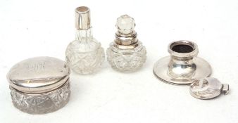 Mixed Lot: small capstan inkwell (lid a/f), together with a clear-cut glass and silver lidded