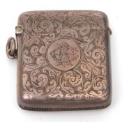 Edward VII vesta case of square form with all over engraved foliate decoration and monogrammed
