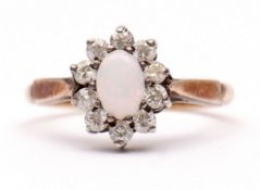 Gold plated opalescent and paste set cluster ring, size L