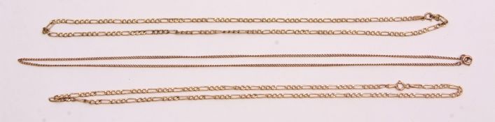 Mixed Lot: two Italian 9K stamped curb link chains, together with a 9ct stamped trace chain, 5gms (