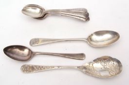 Mixed Lot: nine engraved Old English pattern coffee spoons together with two further tea spoons
