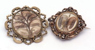 Mixed Lot: Victorian mourning brooch set with locks of hair, 65 x 65mm, together with a Victorian