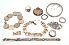Mixed Lot: mainly white metal jewellery to include a pendant, brooch, rings, bracelets etc