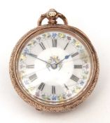 Last quarter of the 19th century silver gilt open face key wind fob watch, the frosted, gilt and