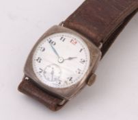 Second quarter of 20th century silver cased wristwatch, Swiss movement, jewelled to the centre and