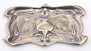 Edward VII Art Nouveau pin tray of shaped rectangular form with central stylised poppy flanked by