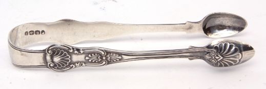 Pair of Victorian Kings pattern sugar tongs with diamond heel, bowls and initialled bridge, length