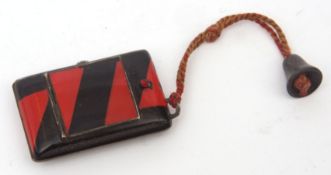 First half of 20th century black and red lacquered bag watch, Emka, the rectangular case with base