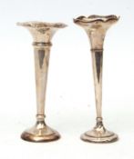 Mixed Lot: two various silver mounted trumpet vases (each loaded), various dates and makers (2)